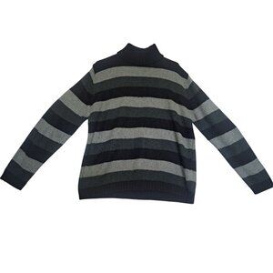 Carolyn Taylor Essentials Womens L Gray Black Striped Mock Neck Sweater